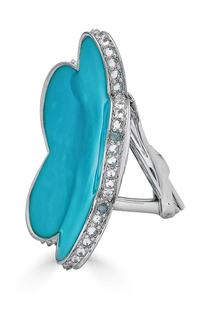 PIRANESI-Large Turquoise Flower Earrings-WHITE GOLD