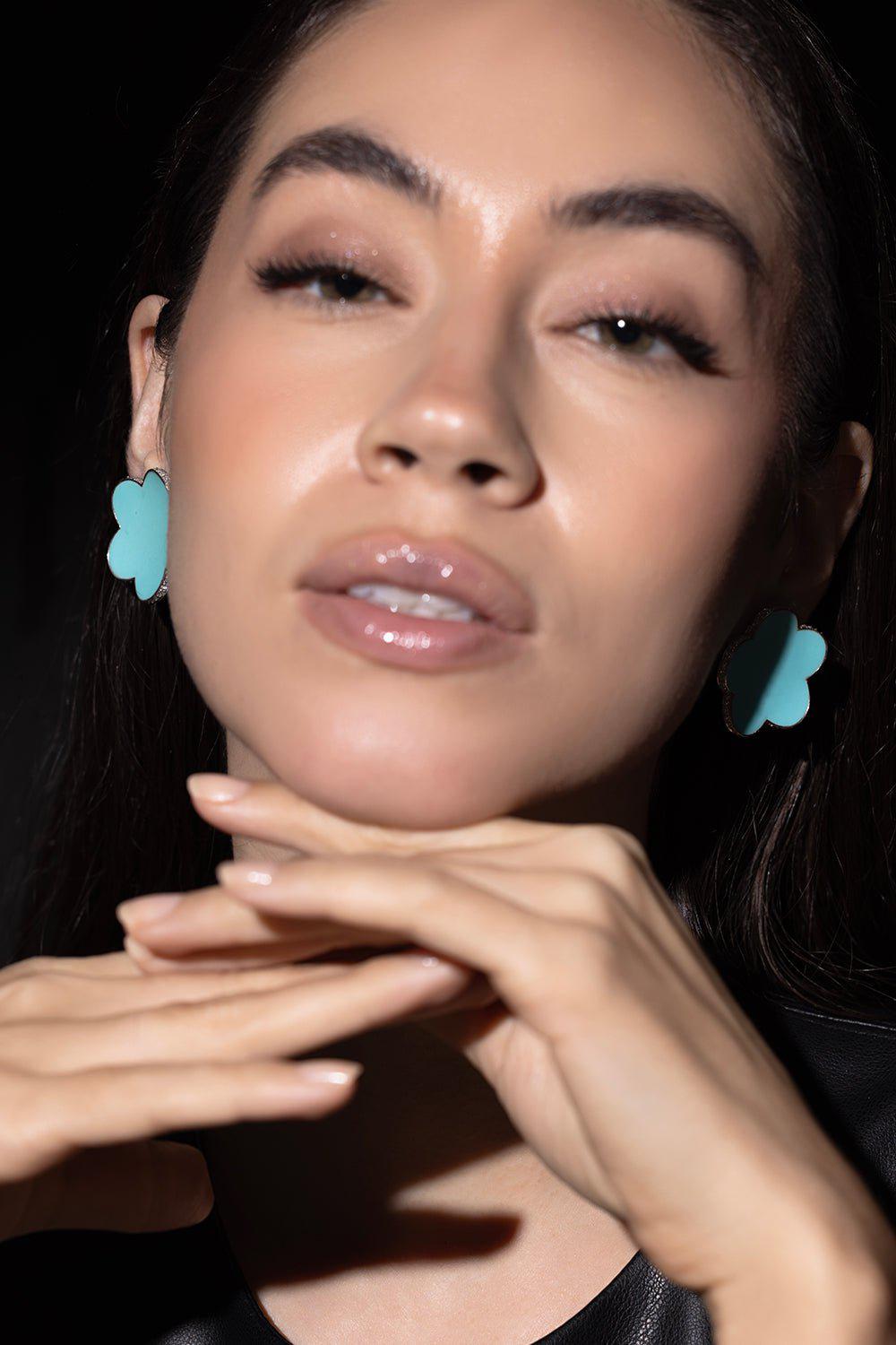 PIRANESI-Large Turquoise Flower Earrings-WHITE GOLD
