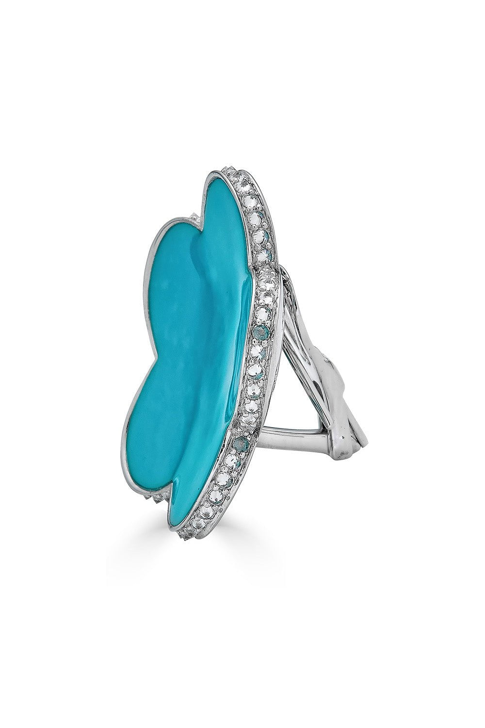 PIRANESI-Large Turquoise Flower Earrings-WHITE GOLD