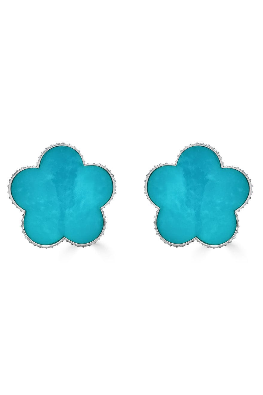 PIRANESI-Large Turquoise Flower Earrings-WHITE GOLD