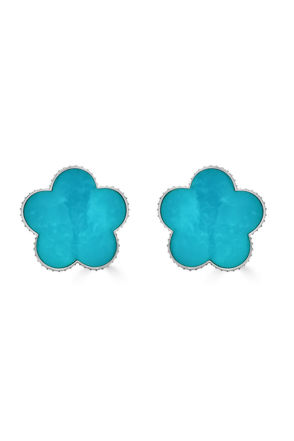 PIRANESI-Large Turquoise Flower Earrings-WHITE GOLD