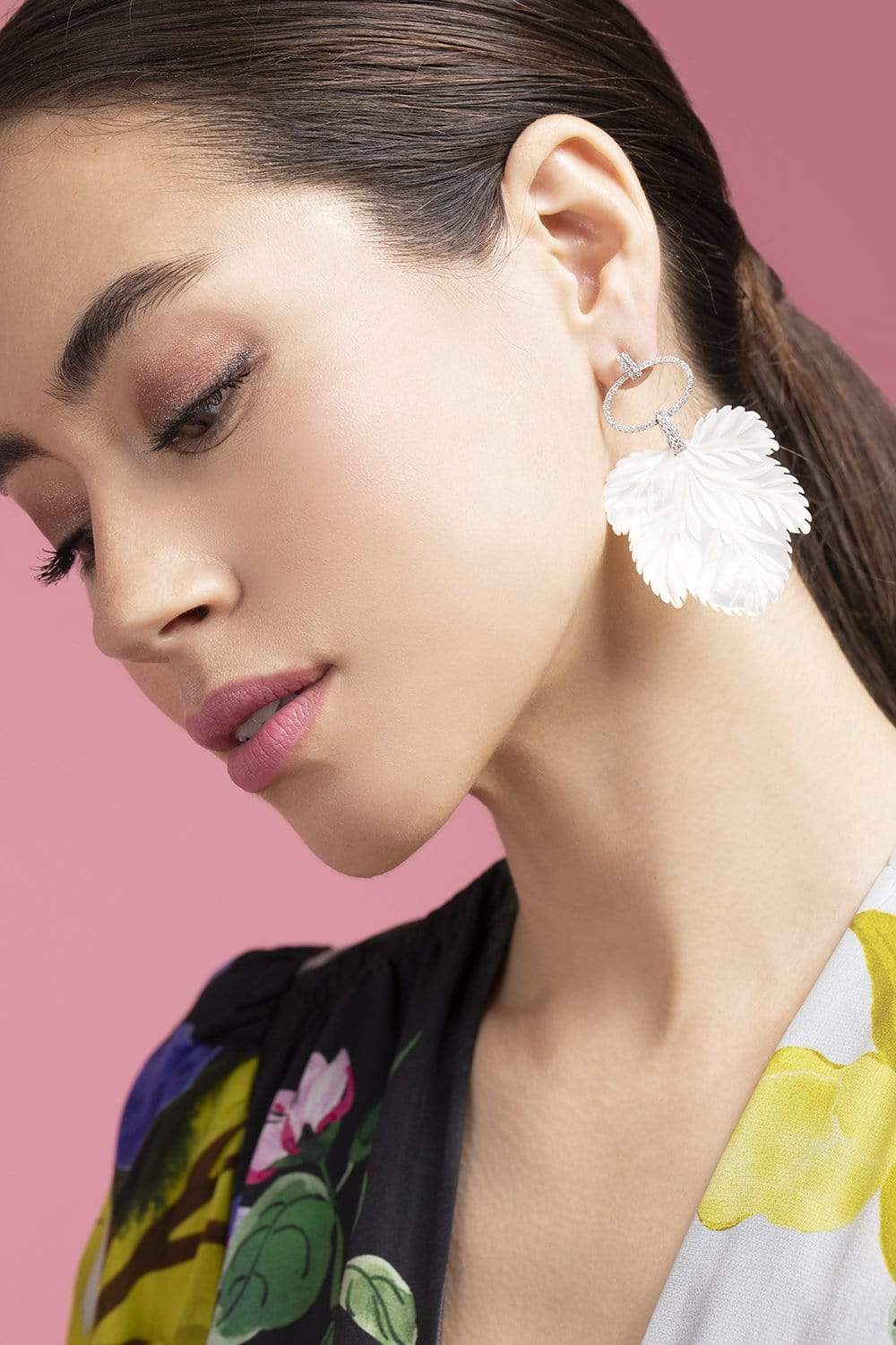 PIRANESI-Mother of Pearl Leaf Earrings-WHITE GOLD