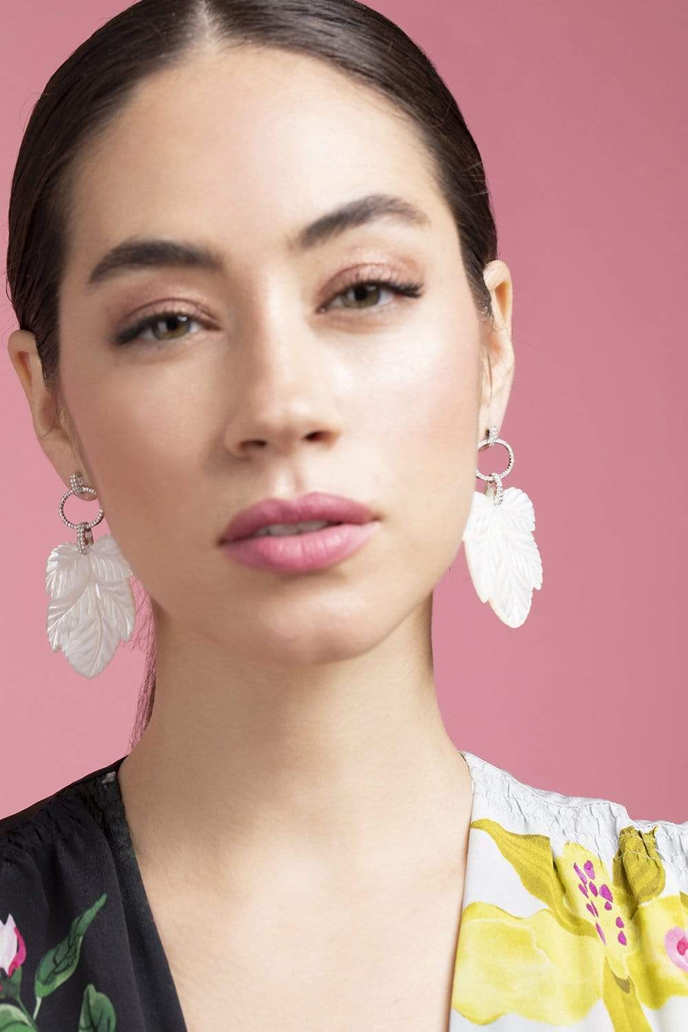 PIRANESI-Mother of Pearl Leaf Earrings-WHITE GOLD