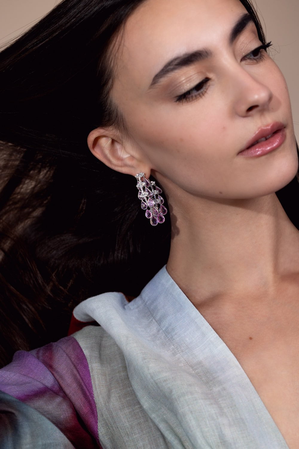 PIRANESI-Pink Sapphire Briolette Hoop Earrings-WHITE GOLD