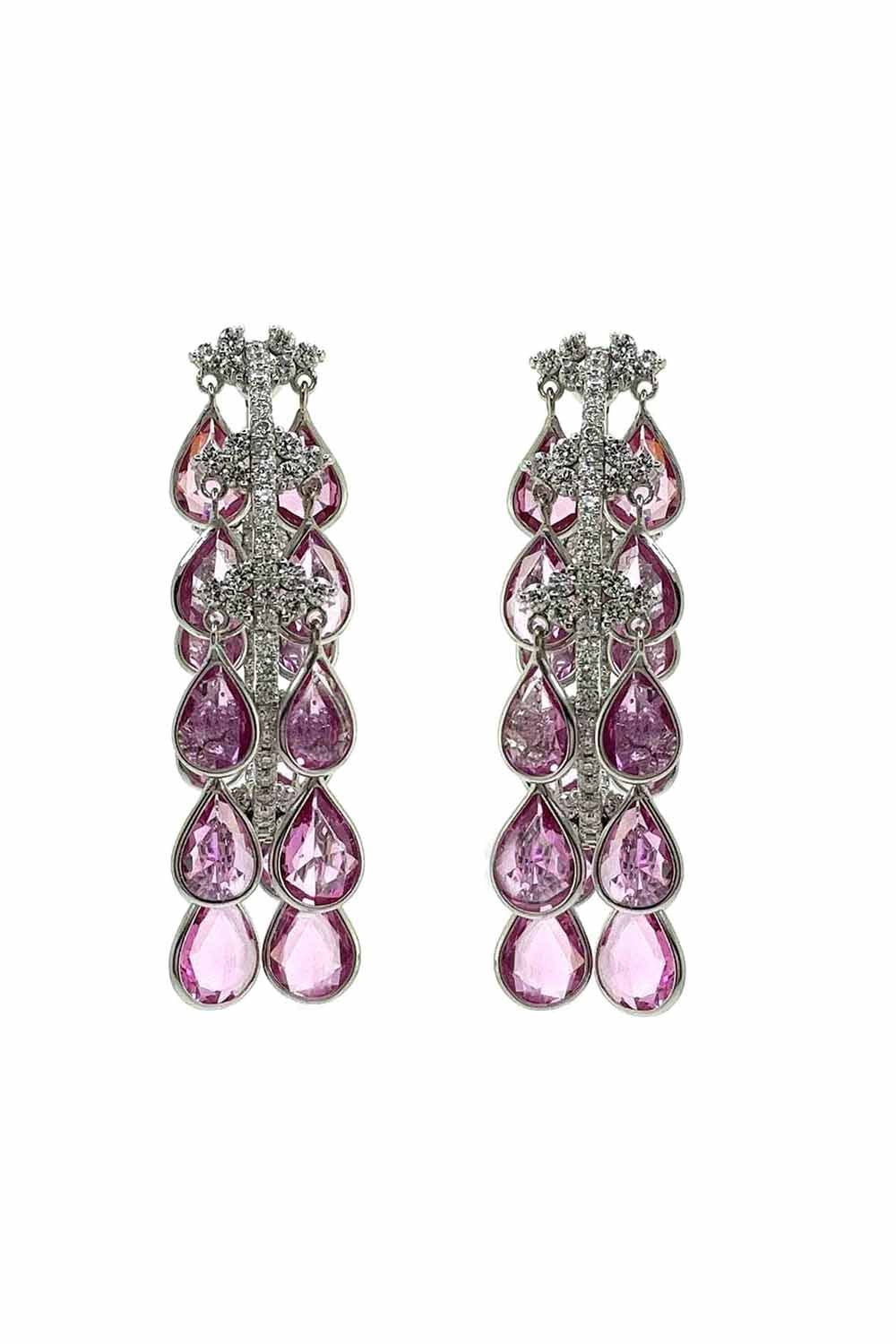 PIRANESI-Pink Sapphire Briolette Hoop Earrings-WHITE GOLD