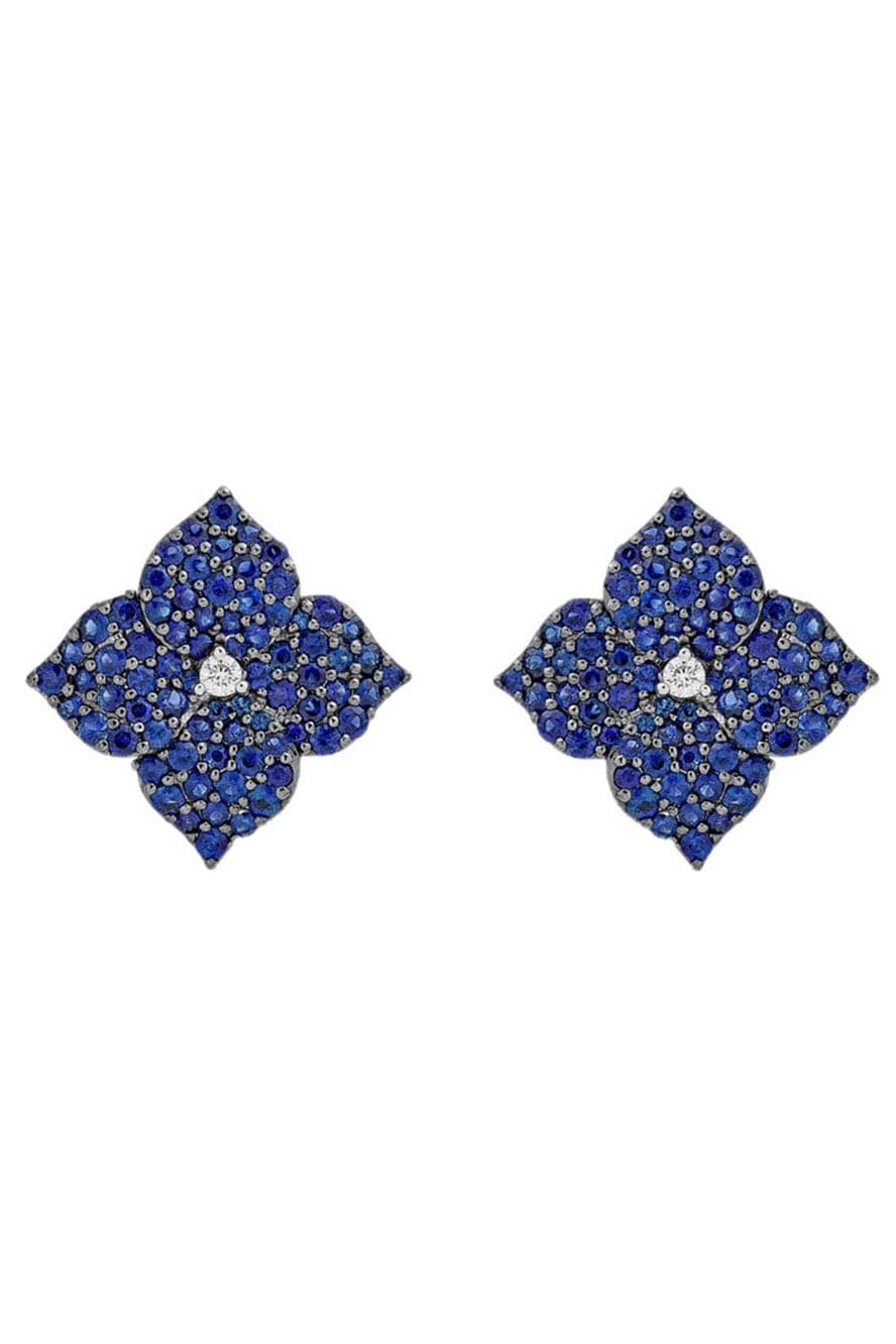 PIRANESI-Small Blue Sapphire Flower Earrings-WHITE GOLD