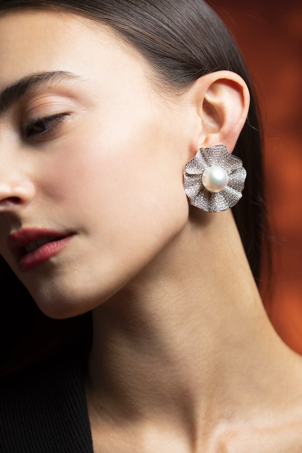 PIRANESI-South Sea Pearl Flower Earrings-WHITE GOLD