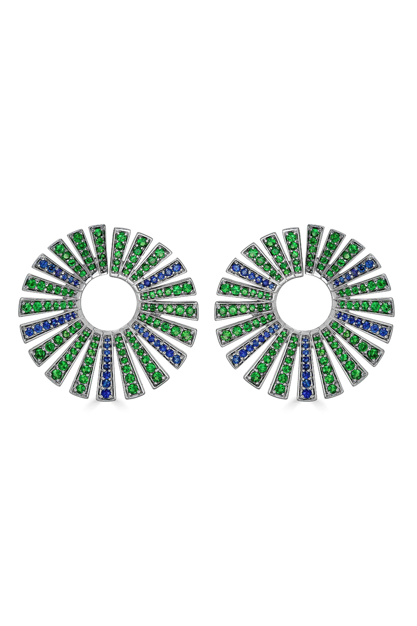 Tsavorite Sapphire Fan Earrings-WHITE GOLD-JEWELRYFINE JEWELEARRING-PIRANESI