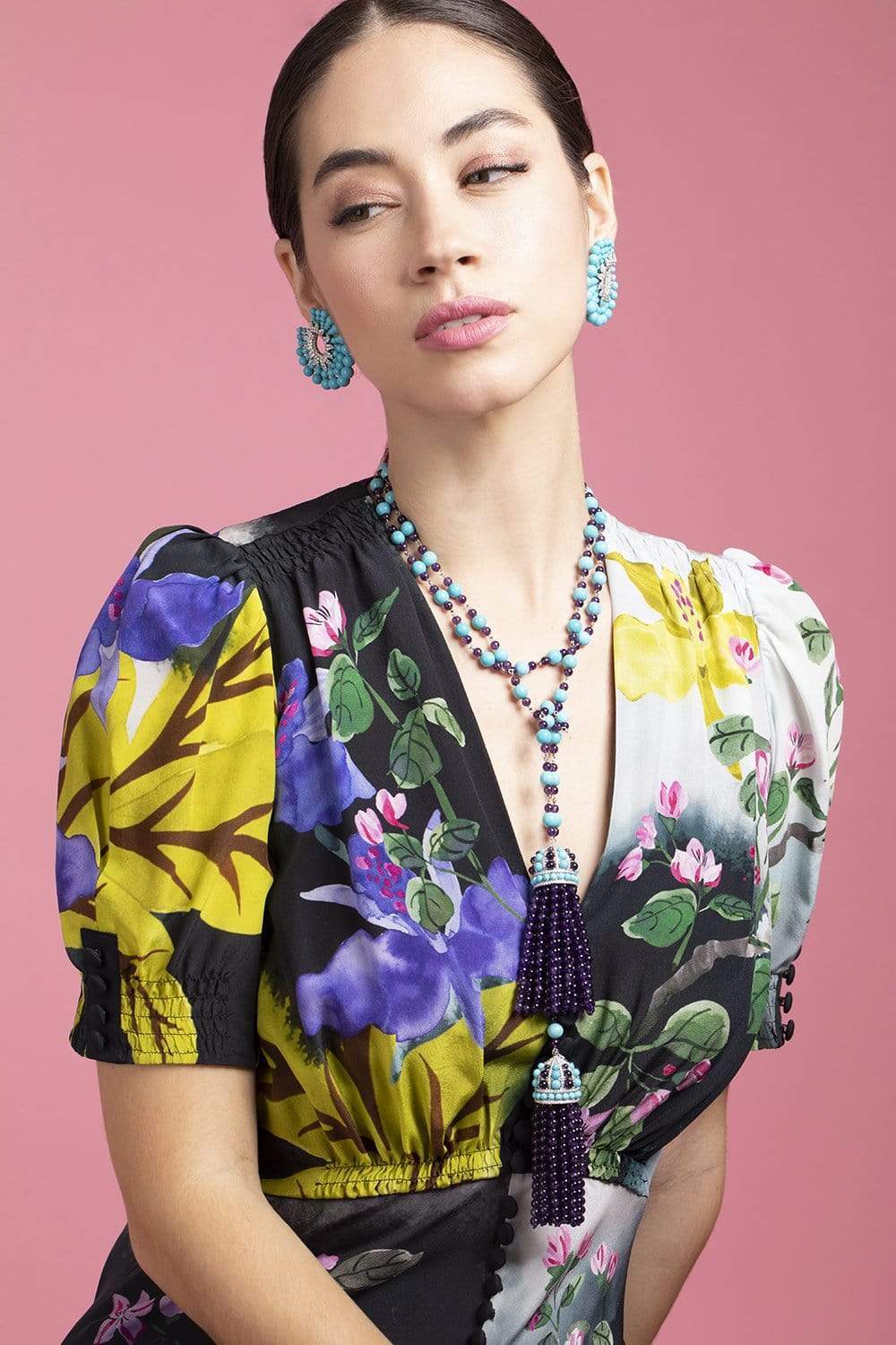 PIRANESI-Turquoise Bead Forward Hoops-WHITE GOLD