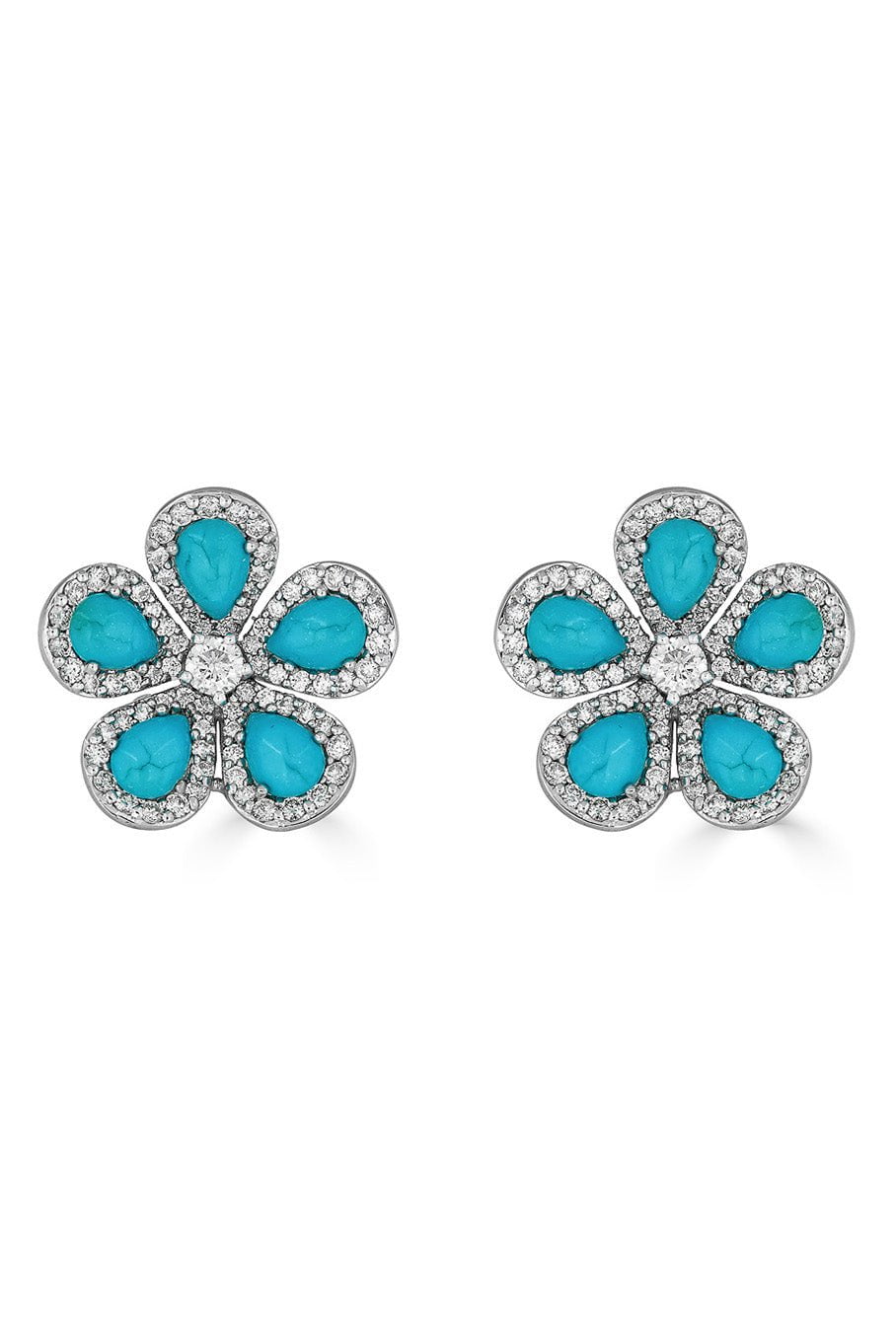 PIRANESI-Turquoise Diamond Flower Earrings-WHITE GOLD