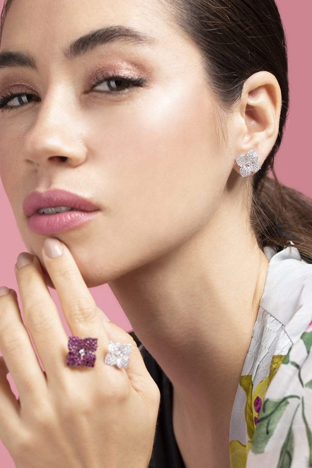 PIRANESI-Diamond Small Mosaique Flower Earrings-WHITEGOL