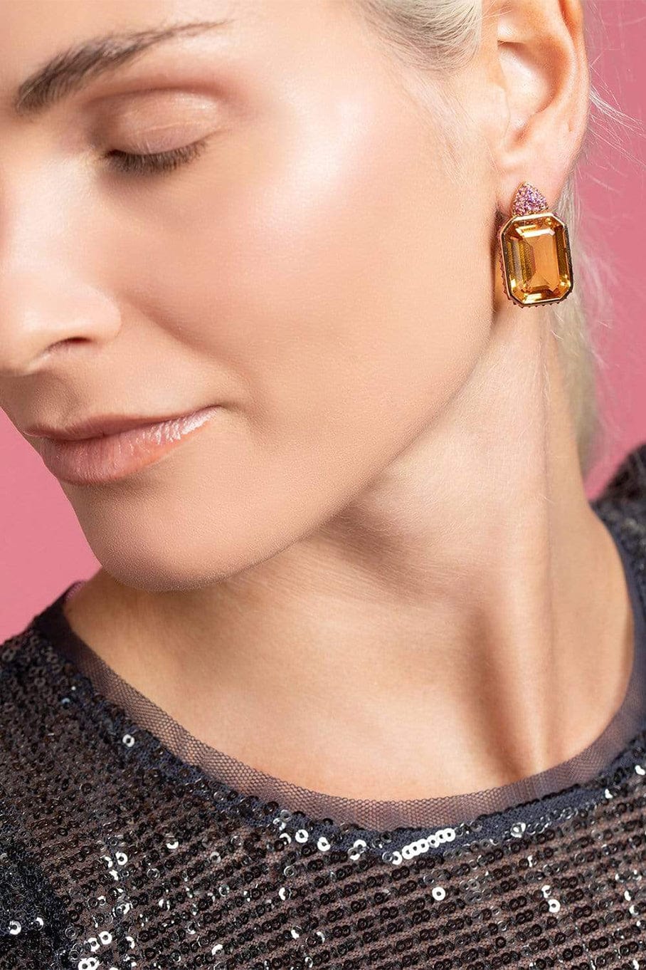 PIRANESI-Citrine and Pink Sapphire Earrings-YELLOW GOLD