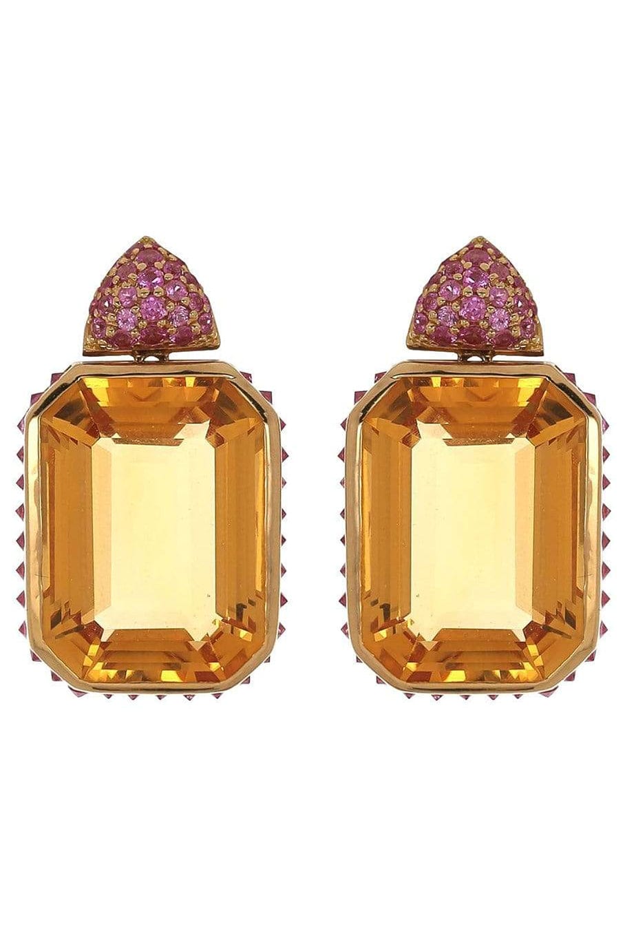 PIRANESI-Citrine and Pink Sapphire Earrings-YELLOW GOLD