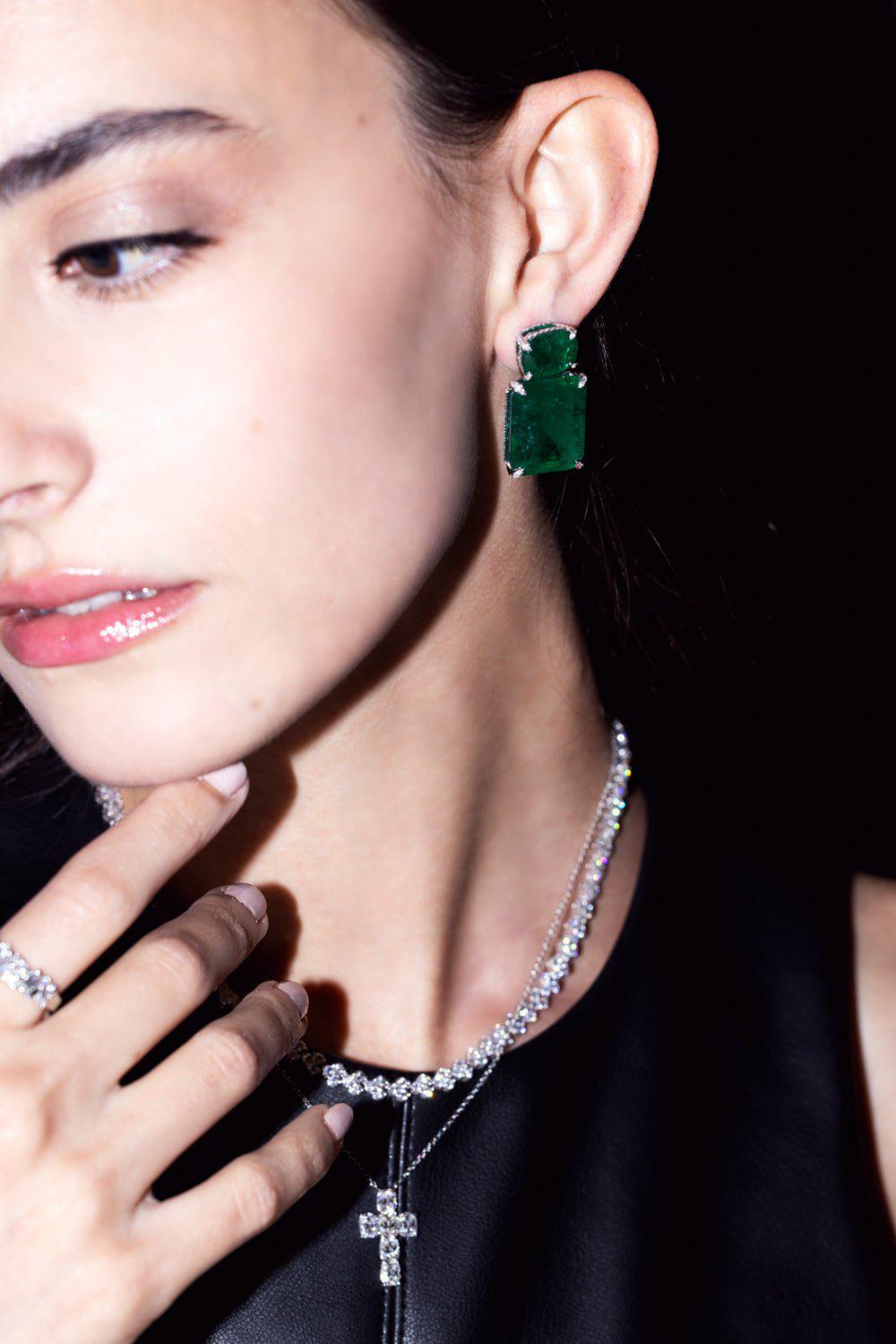 PIRANESI-Emerald Mismatch Earrings-YELLOW GOLD