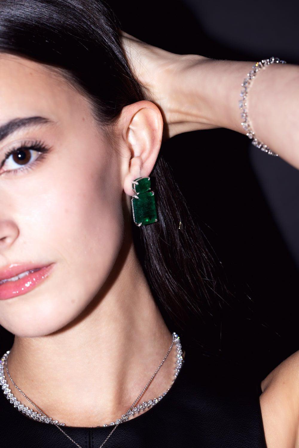 PIRANESI-Emerald Mismatch Earrings-YELLOW GOLD