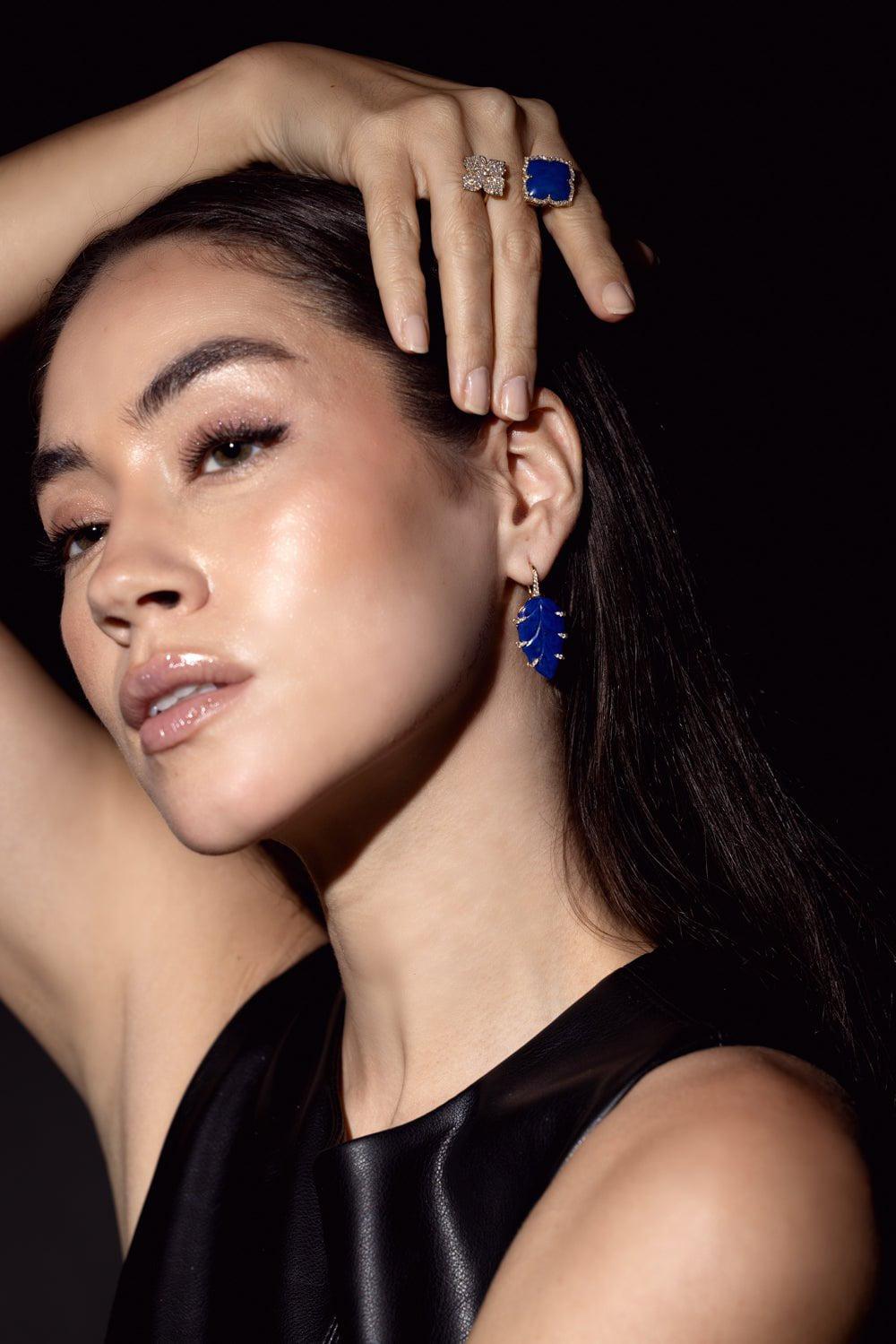 PIRANESI-Lapis Leaf Earrings-YELLOW GOLD
