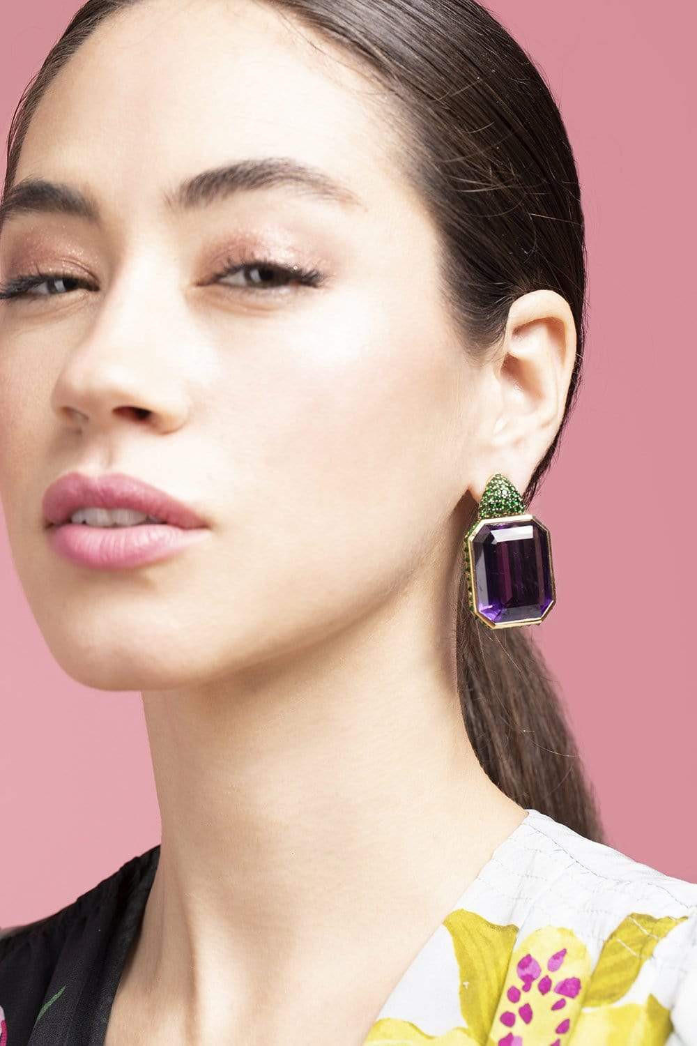 PIRANESI-Large Amethyst and Tsavorite Earrings-YELLOW GOLD