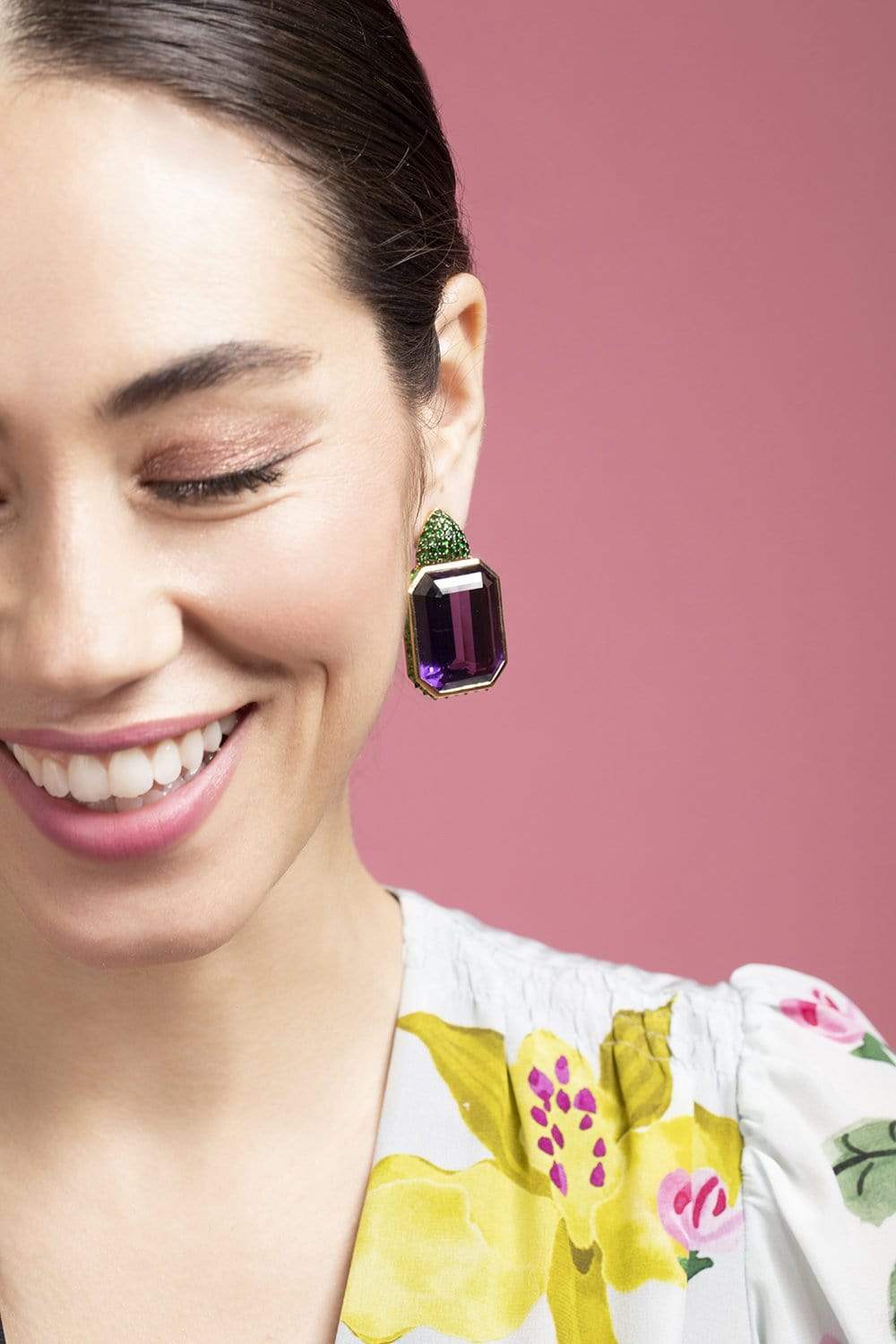 PIRANESI-Large Amethyst and Tsavorite Earrings-YELLOW GOLD