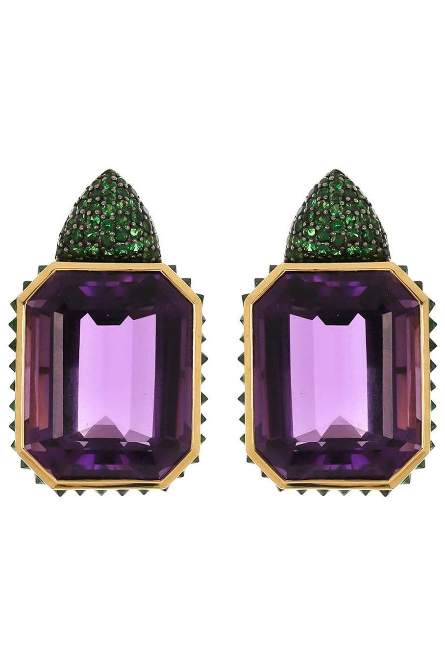 PIRANESI-Large Amethyst and Tsavorite Earrings-YELLOW GOLD