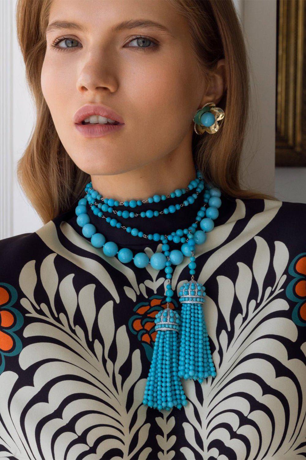PIRANESI-Large Turquoise Cinque Earrings-YELLOW GOLD