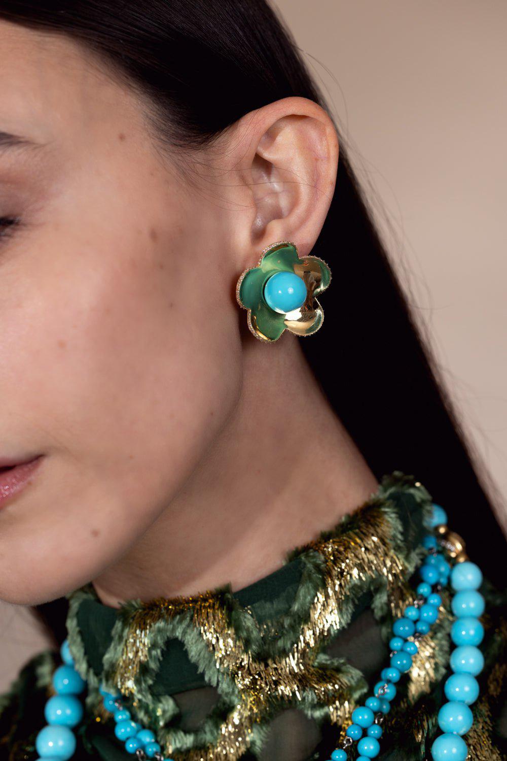 PIRANESI-Large Turquoise Cinque Earrings-YELLOW GOLD