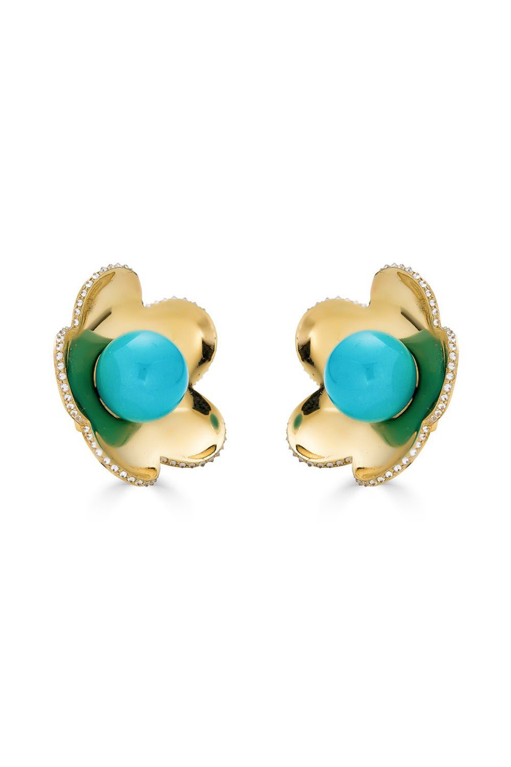 PIRANESI-Large Turquoise Cinque Earrings-YELLOW GOLD