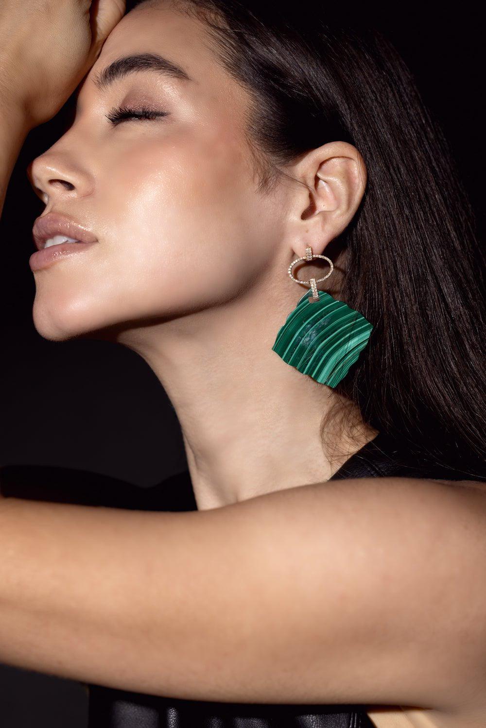 PIRANESI-Malachite Slice Earrings-YELLOW GOLD