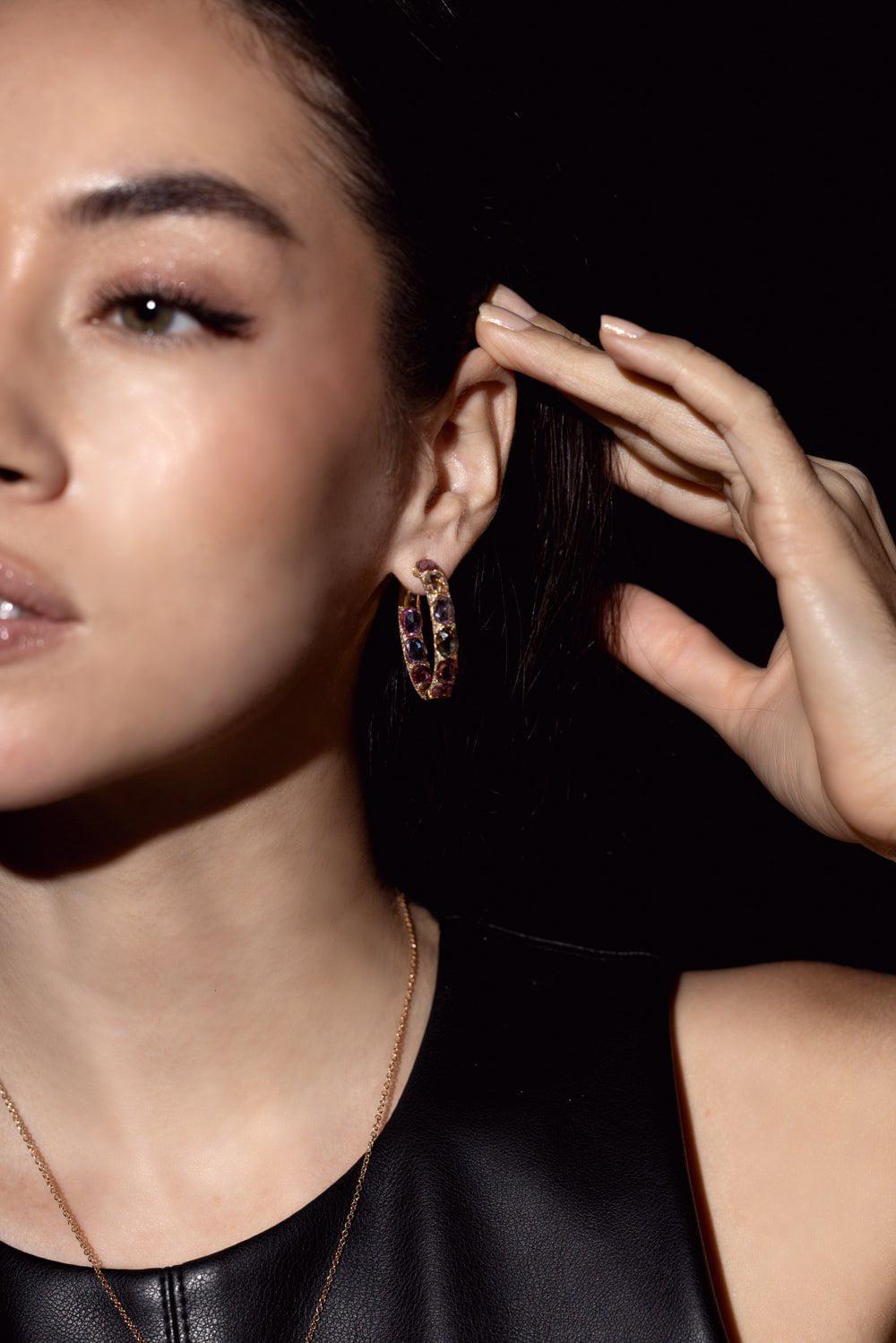 PIRANESI-Multicolor Sapphire Diamond Hoop Earrings-YELLOW GOLD