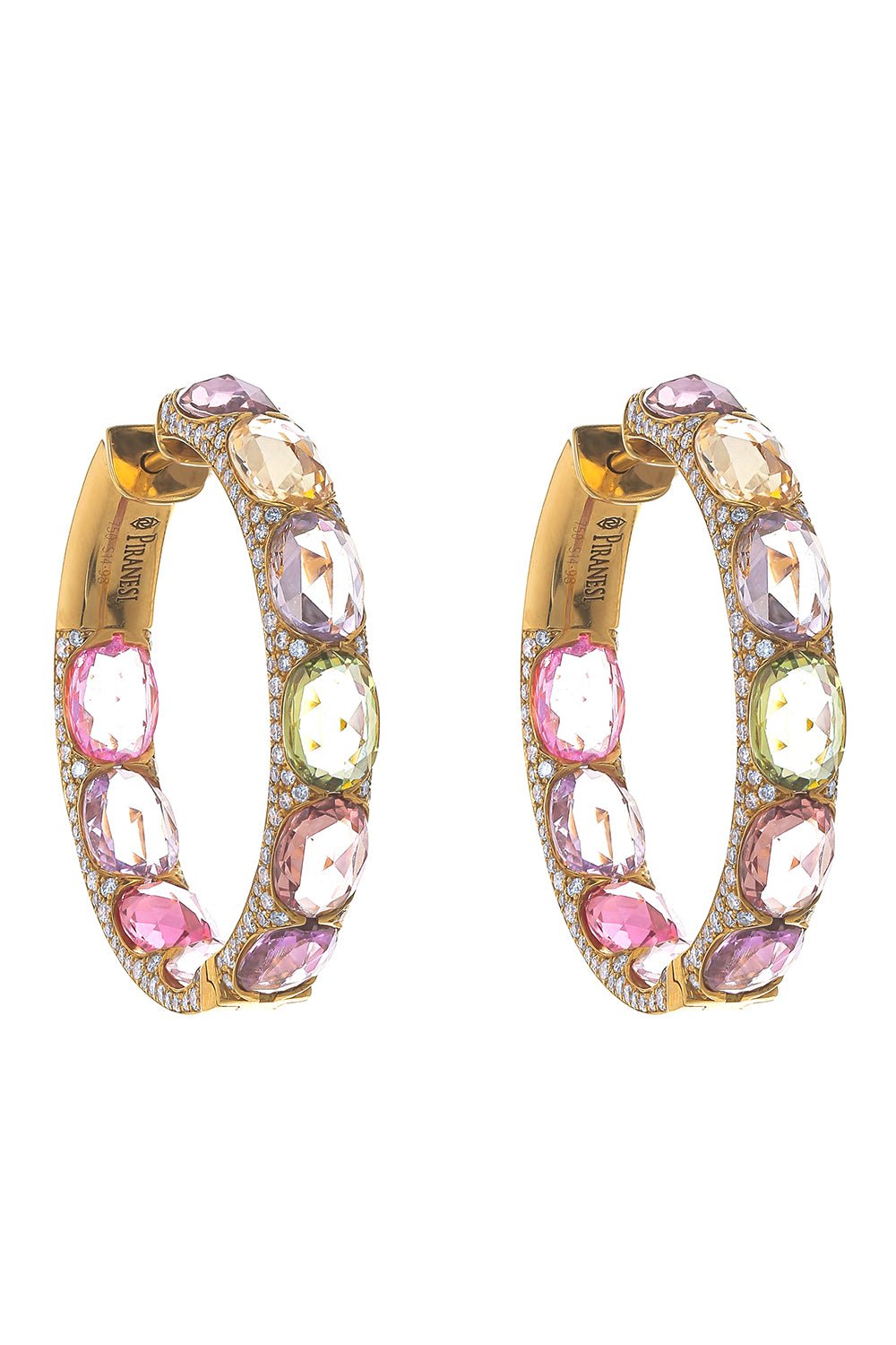 PIRANESI-Multicolor Sapphire Diamond Hoop Earrings-YELLOW GOLD