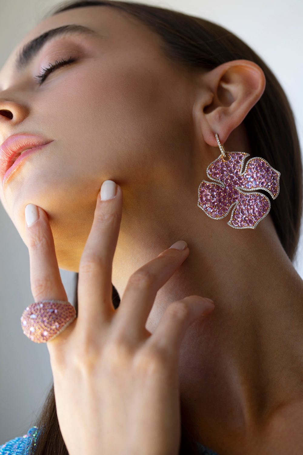 PIRANESI-Pink Sapphire Mosaique Maxi Flower Earrings-YELLOW GOLD