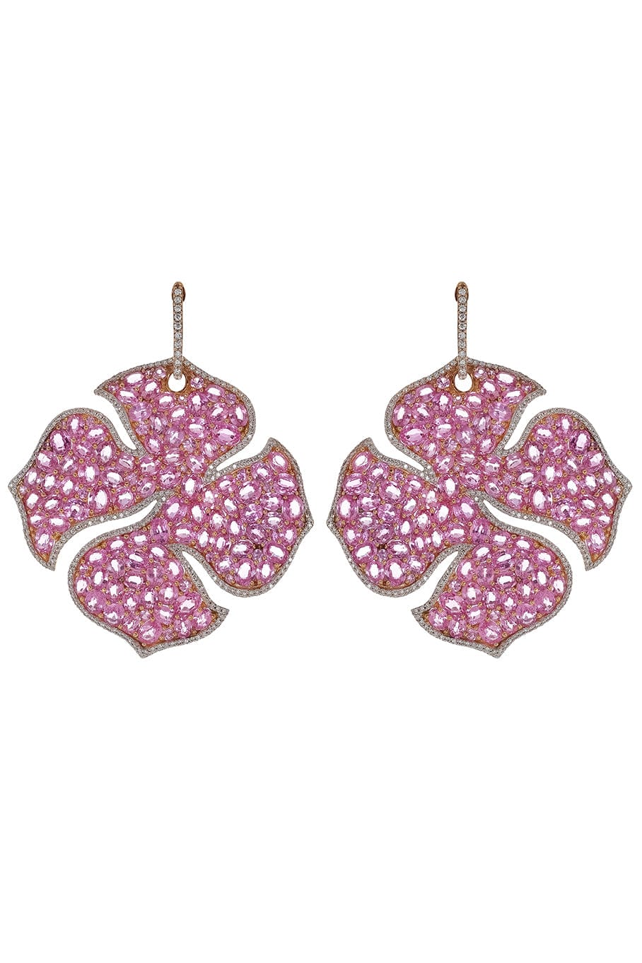 PIRANESI-Pink Sapphire Mosaique Maxi Flower Earrings-YELLOW GOLD