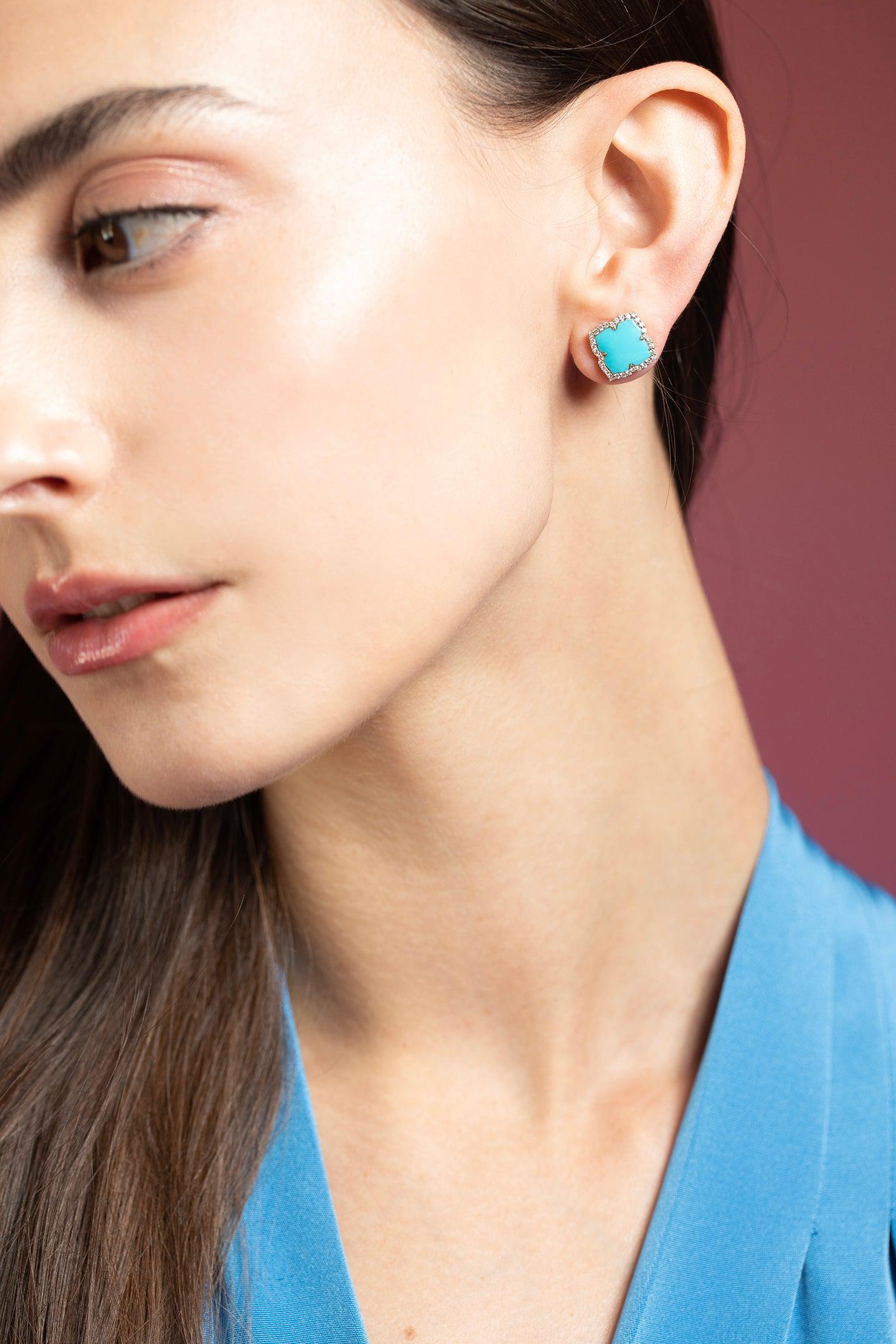 PIRANESI-Small Turquoise Diamond Earrings-YELLOW GOLD