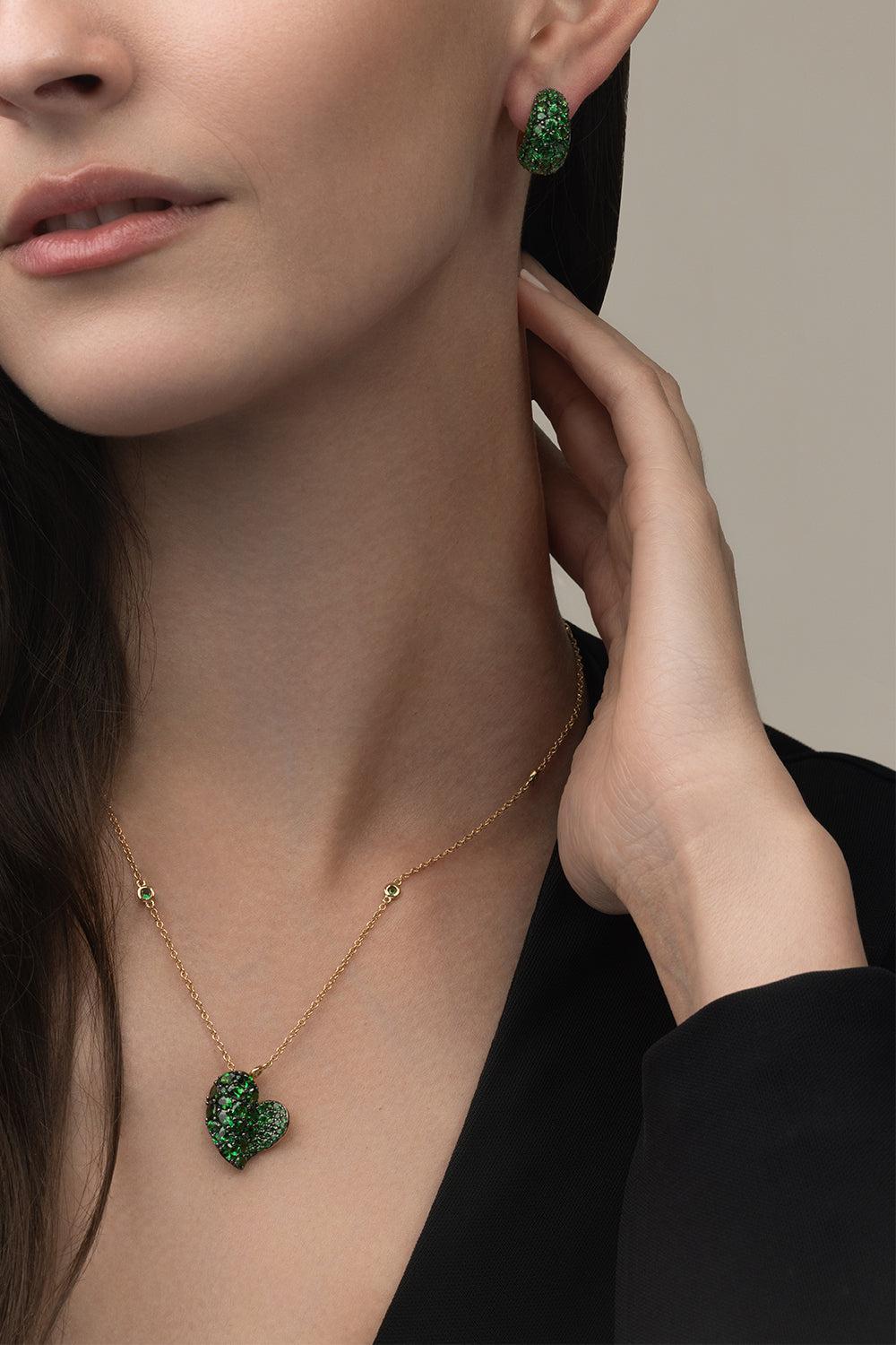Tsavorite Dome Huggie Earrings-YELLOW GOLD-JEWELRYFINE JEWELEARRING-PIRANESI