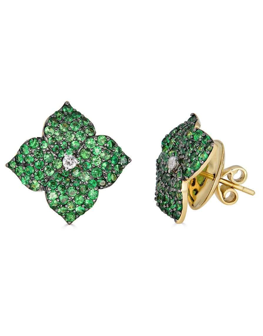 PIRANESI-Tsavorite Large Mosaique Flower Earrings-YELLOW GOLD
