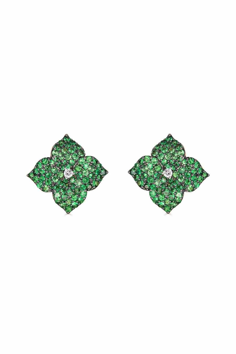 PIRANESI-Tsavorite Small Flower Stud Earrings-YELLOW GOLD