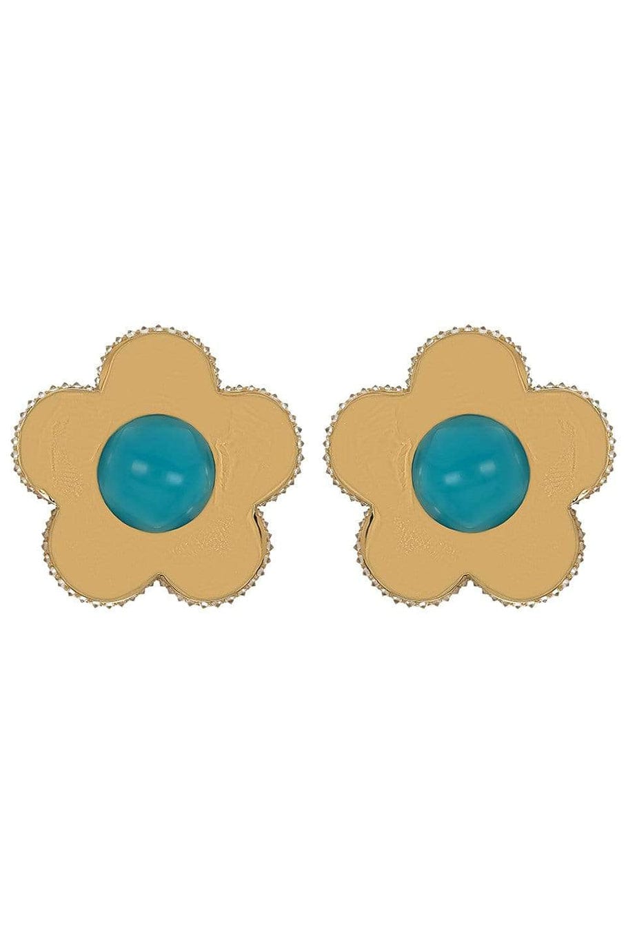 PIRANESI-Turquoise Bead Flower Earrings-YELLOW GOLD