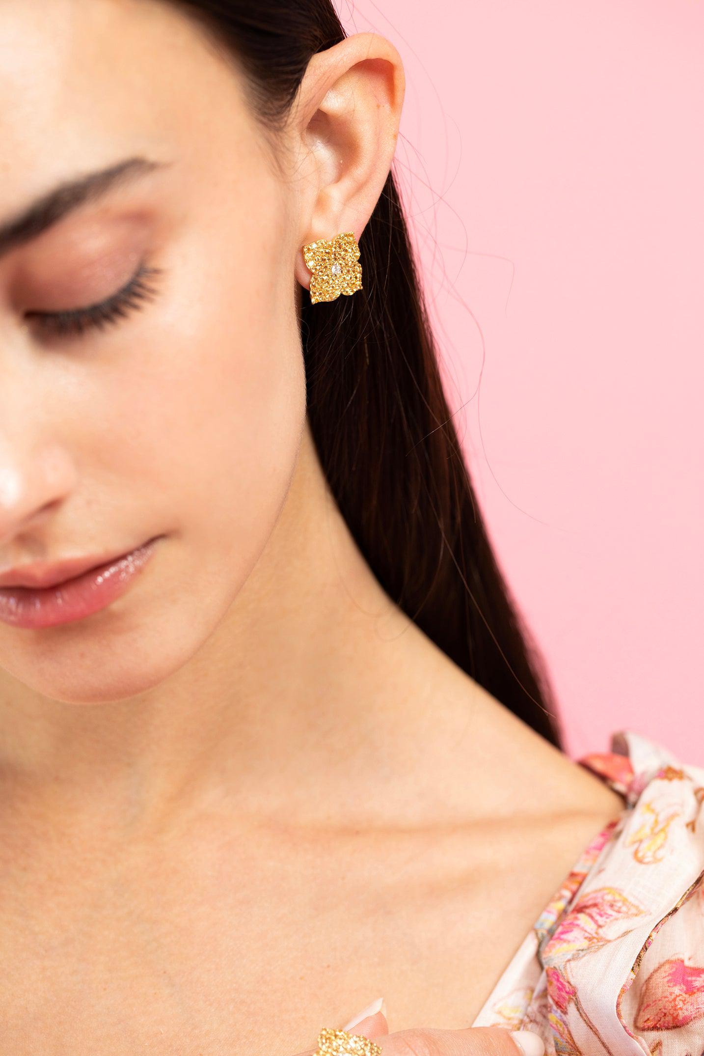 PIRANESI-Yellow Sapphire Flower Earrings-YELLOW GOLD