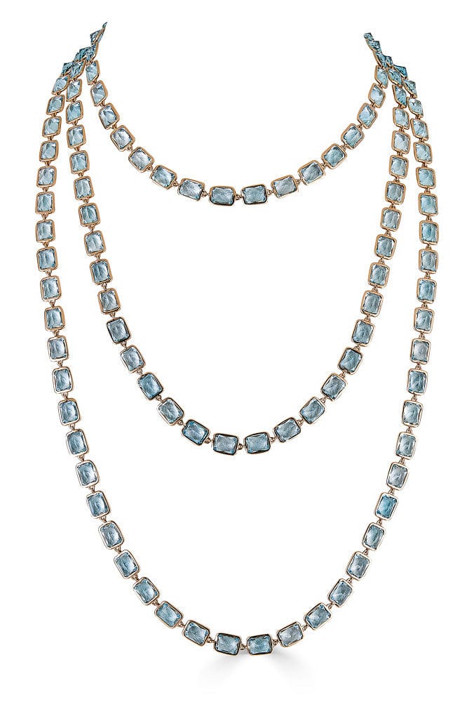 PIRANESI-Blue Topaz Long Wrap Necklace-ROSE GOLD
