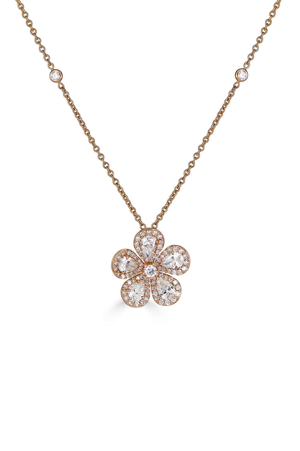 PIRANESI-Small Diamond Flower Pendant Necklace-ROSE GOLD