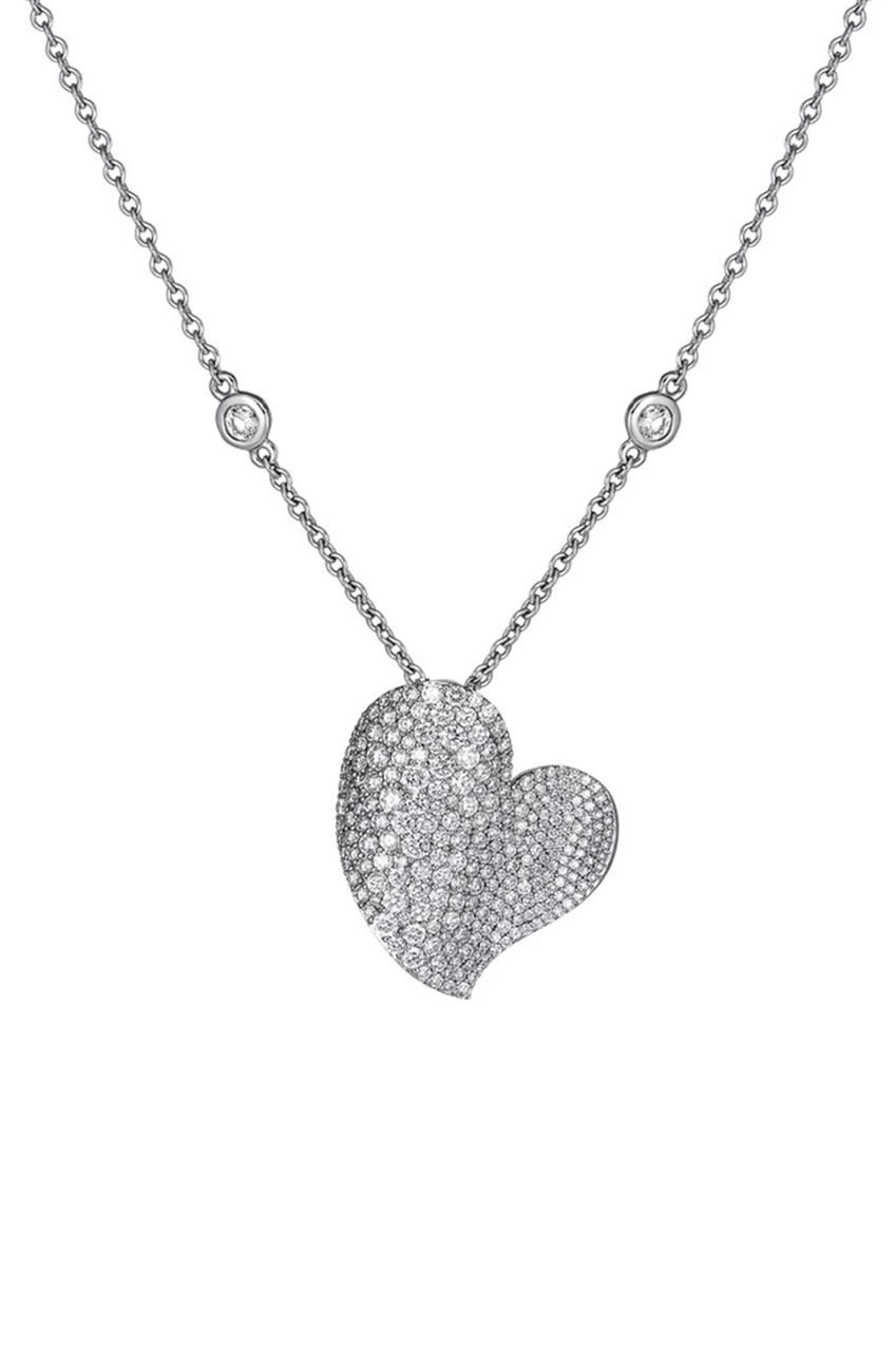 Diamond Medium Wave Heart Necklace-WHITE GOLD-18-JEWELRYFINE JEWELNECKLACE O-PIRANESI