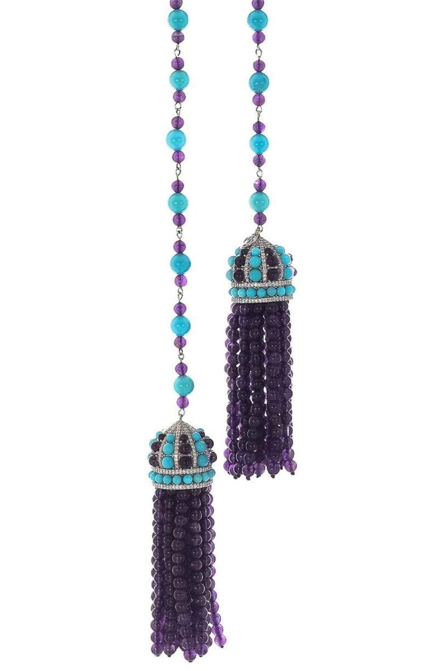 PIRANESI-Amethyst and Turquoise Bead Lariat Necklace-WHITE GOLD