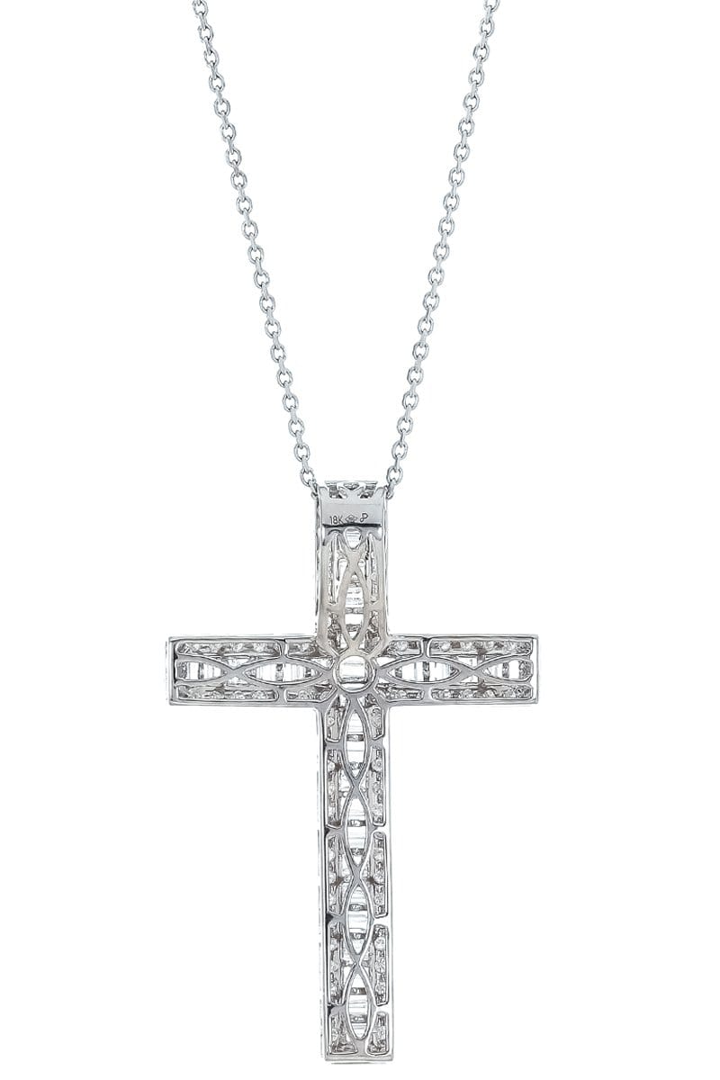 PIRANESI-Baguette Diamond Cross Necklace-WHITE GOLD