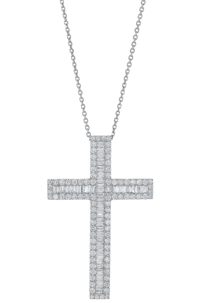 PIRANESI-Baguette Diamond Cross Necklace-WHITE GOLD