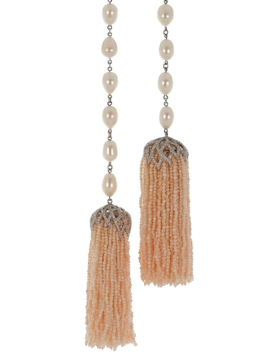 PIRANESI-Coral Bead and White Pearl Lariat Necklace-WHITE GOLD
