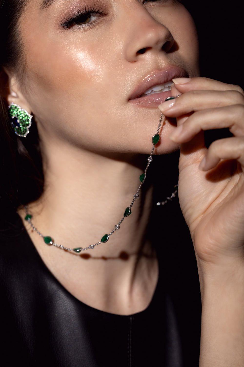 PIRANESI-Emerald Diamond Station Necklace-WHITE GOLD