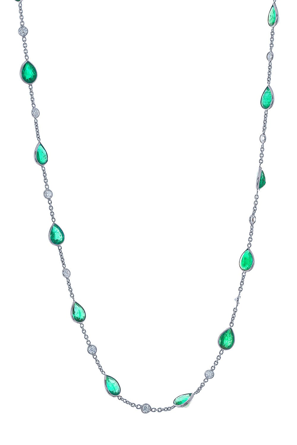 PIRANESI-Emerald Diamond Station Necklace-WHITE GOLD