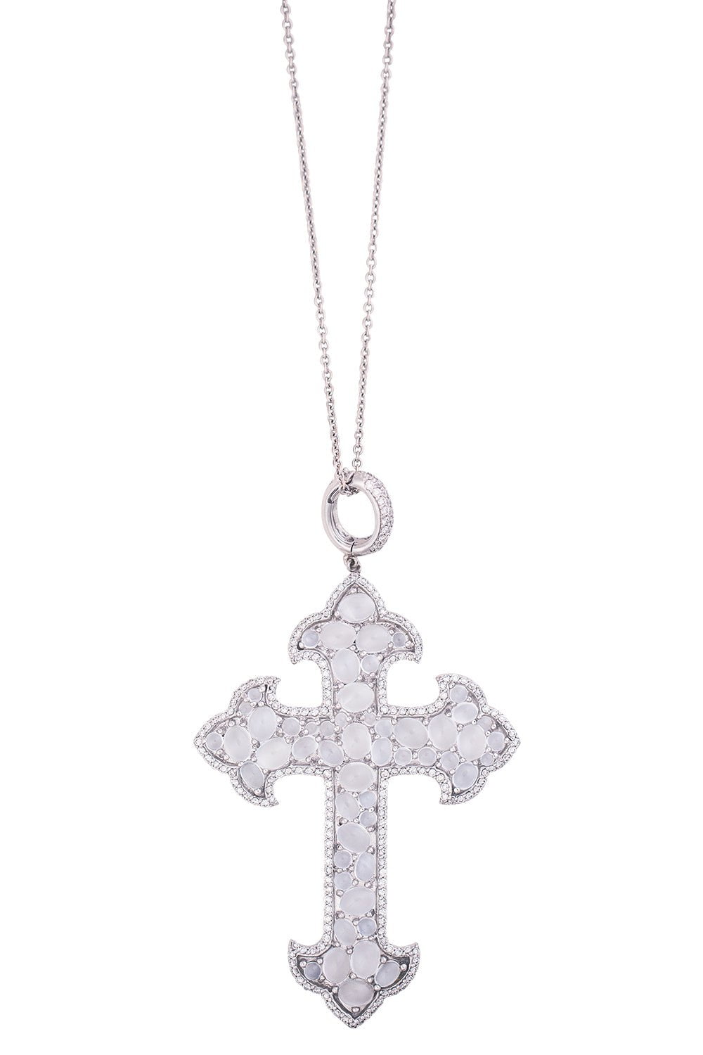 PIRANESI-Moonstone Cross Pendant Necklace-WHITE GOLD