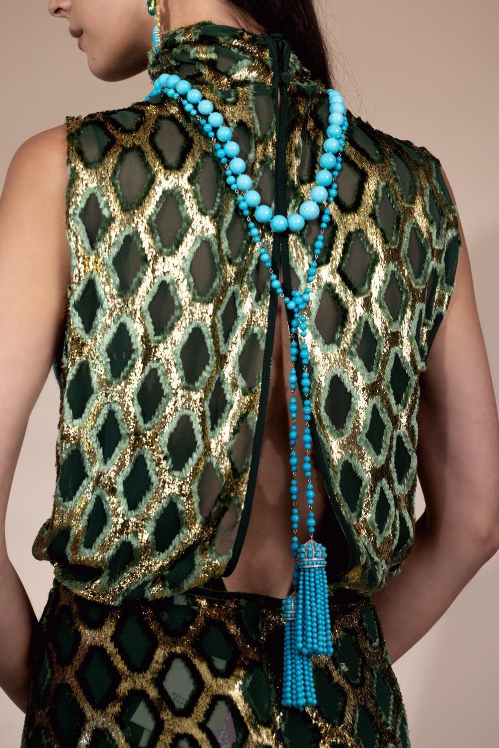 PIRANESI-Turquoise Strand Necklace-YELLOW GOLD