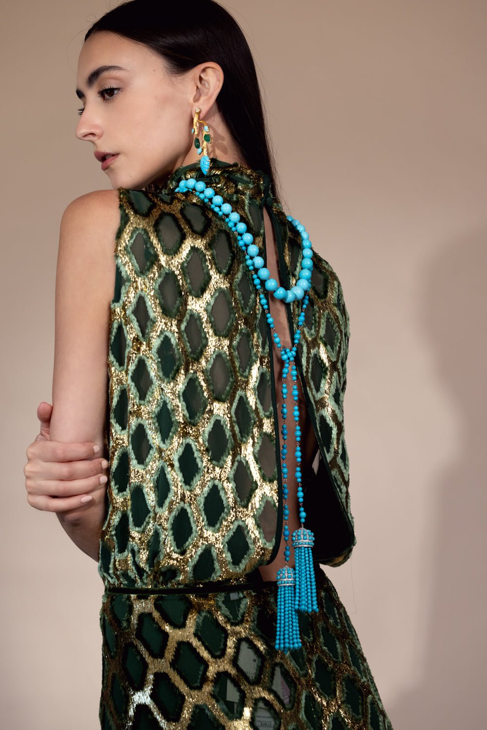 PIRANESI-Turquoise Strand Necklace-YELLOW GOLD