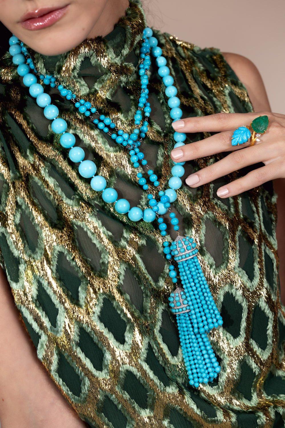 PIRANESI-Turquoise Strand Necklace-YELLOW GOLD